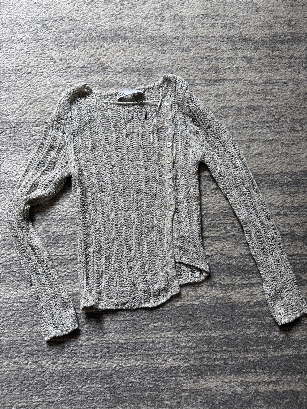 Zara Light Gray Button-Accent Knit Sweater NWOT